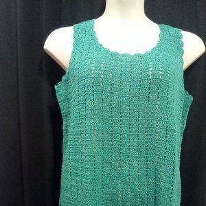 Jessica London Teal Green Crochet Sleeveless Pullover Tank Top 18/20 NWOT
